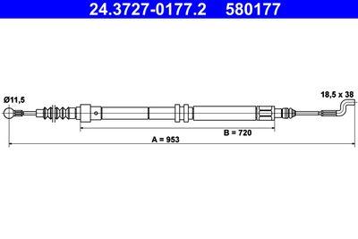 Parkeringsbromskablar - Vajer, parkeringsbroms ATE 24.3727-0177.2