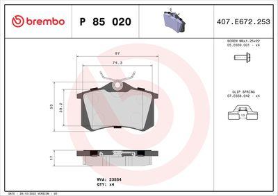 Bromsbelägg - Bromsbeläggssats, skivbroms BREMBO P 85 020