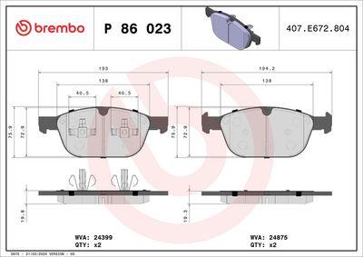 Bromsbelägg - Bromsbeläggssats, skivbroms BREMBO P 86 023