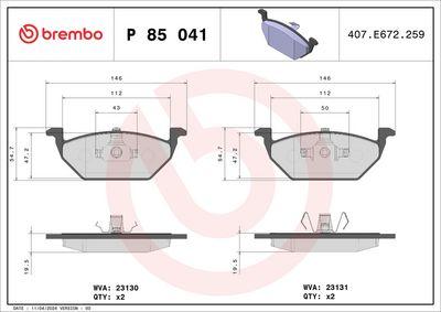 Bromsbelägg - Bromsbeläggssats, skivbroms BREMBO P 85 041