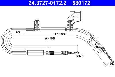Parkeringsbromskablar - Vajer, parkeringsbroms ATE 24.3727-0172.2