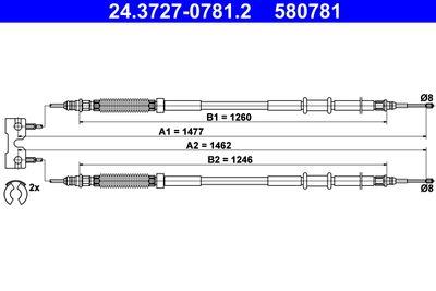 Parkeringsbromskablar - Vajer, parkeringsbroms ATE 24.3727-0781.2