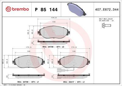 Bromsbelägg - Bromsbeläggssats, skivbroms BREMBO P 85 144