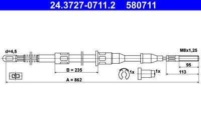 Parkeringsbromskablar - Vajer, parkeringsbroms ATE 24.3727-0711.2
