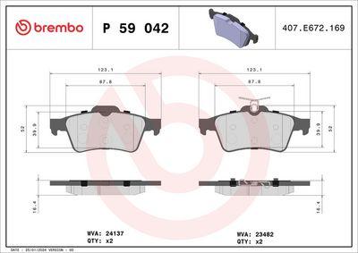 Bromsbelägg - Bromsbeläggssats, skivbroms BREMBO P 59 042