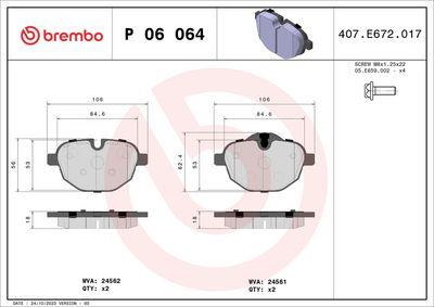 Bromsbelägg - Bromsbeläggssats, skivbroms BREMBO P 06 064