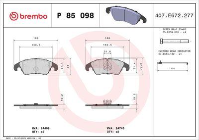 Bromsbelägg - Bromsbeläggssats, skivbroms BREMBO P 85 098