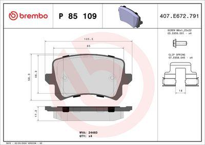 Bromsbelägg - Bromsbeläggssats, skivbroms BREMBO P 85 109