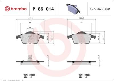 Bromsbelägg - Bromsbeläggssats, skivbroms BREMBO P 86 014