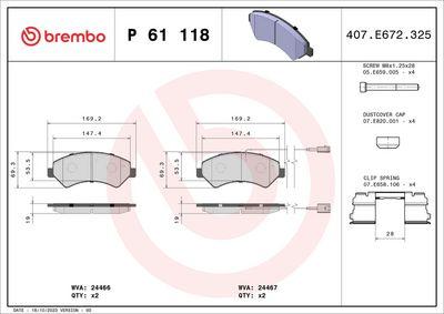 Bromsbelägg - Bromsbeläggssats, skivbroms BREMBO P 61 118