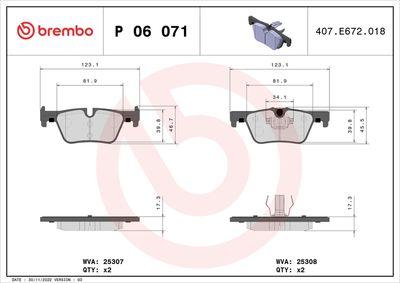 Bromsbelägg - Bromsbeläggssats, skivbroms BREMBO P 06 071