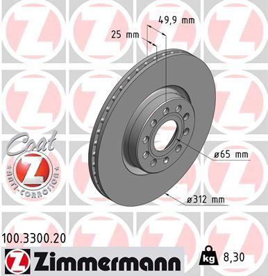 Bromsskivor - Bromsskiva ZIMMERMANN 100.3300.20